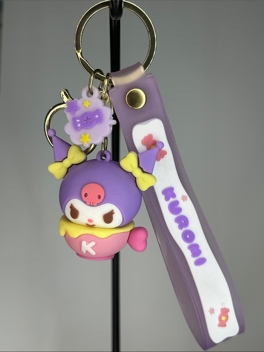 Purple Silicone Keychain Charm Hello Kitty Kuromi